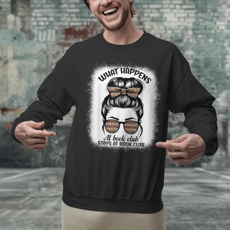 Book Lover What Happens At Book Club Stays Messy Bun Girls Unisex Sweatshirt