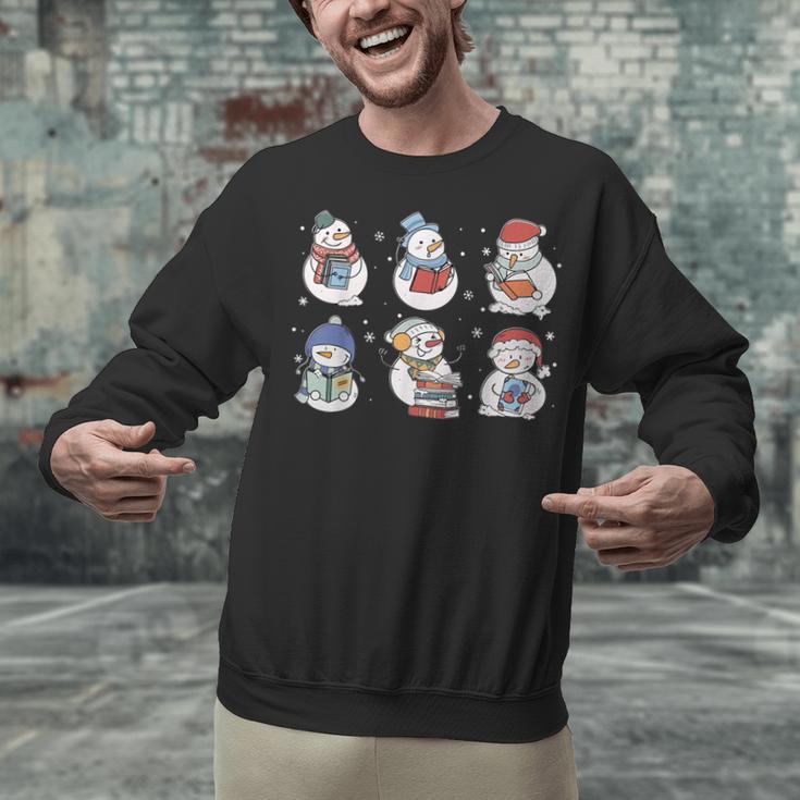 Book Lover Teacher Snowman Reading Books Christmas Winter Unisex Sweatshirt