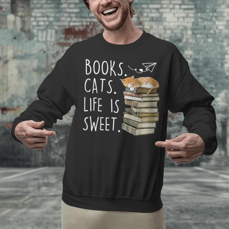 Book Lovers Books Cats Life Is Sweet Cat Lovers Unisex Sweatshirt