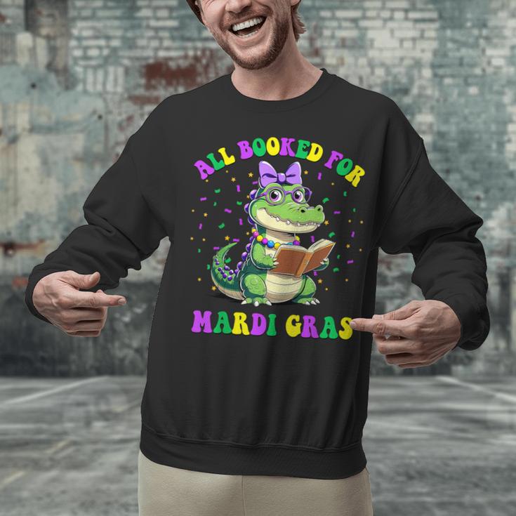 All Booked For Mardi Gras Crocodile Reading Book Teacher Unisex Sweatshirt