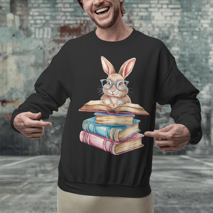 Books Bookworm Reader Book Cute Reading Bunny With Glasses Unisex Sweatshirt
