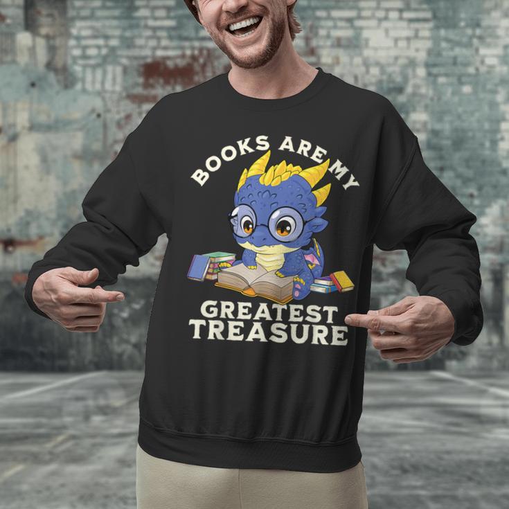 Books Are My Greatest Treasure Kawaii Dragon Reading Books Unisex Sweatshirt