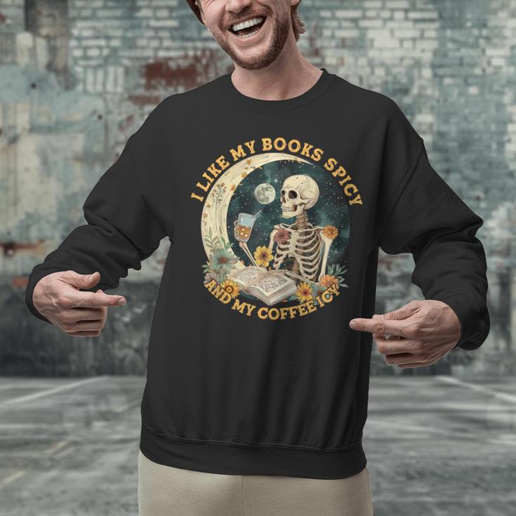 I Like My Books Spicy & My Coffee Icy Skeleton Read Book Unisex Sweatshirt