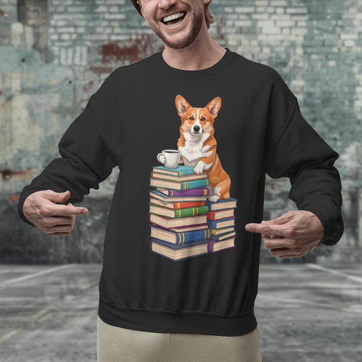 Bookworm Corgi Reading Books Drinking Coffee Dog Lover Unisex Sweatshirt