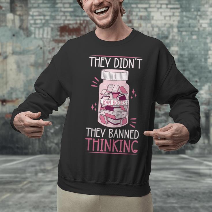 Bookworm Library Banned Book -Adults Short Sleeve Modern Crew Neck Small Straight Imported They Didn't Ban Books They Banned Thinking Unisex Sweatshirt