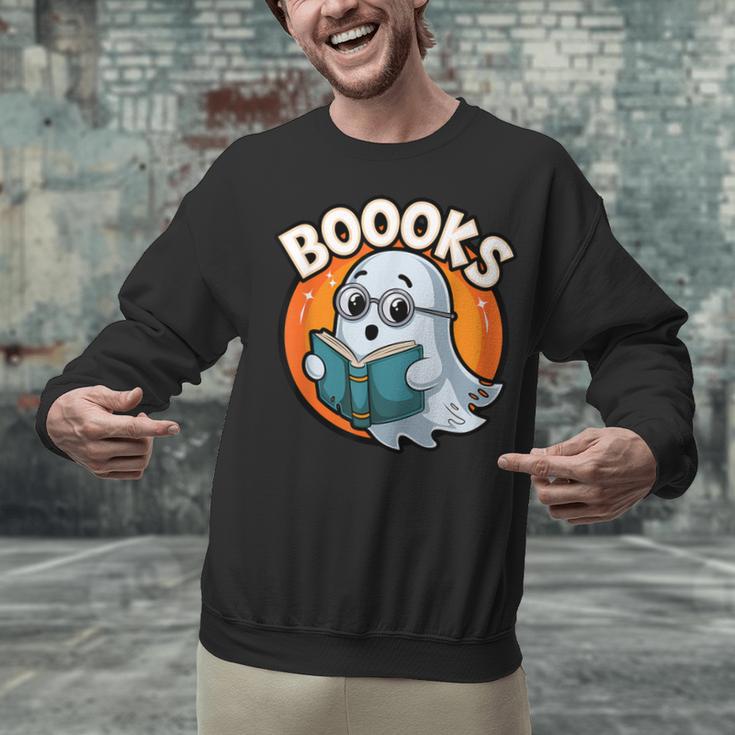 BOOOKS Cute Ghost Reading Books Halloween Unisex Sweatshirt