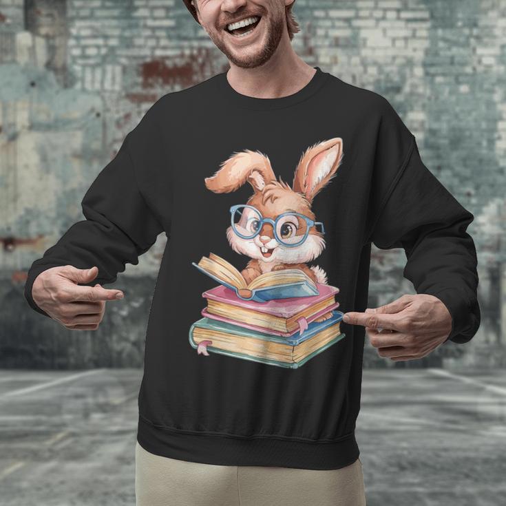 Bunny Rabbit Reading Books Rabbit Books Bunny Reader Unisex Sweatshirt