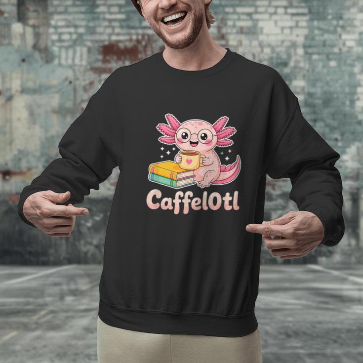 Caffelotl Cute Axolotl Pun Coffee Book Lover Kawaii Humor Unisex Sweatshirt