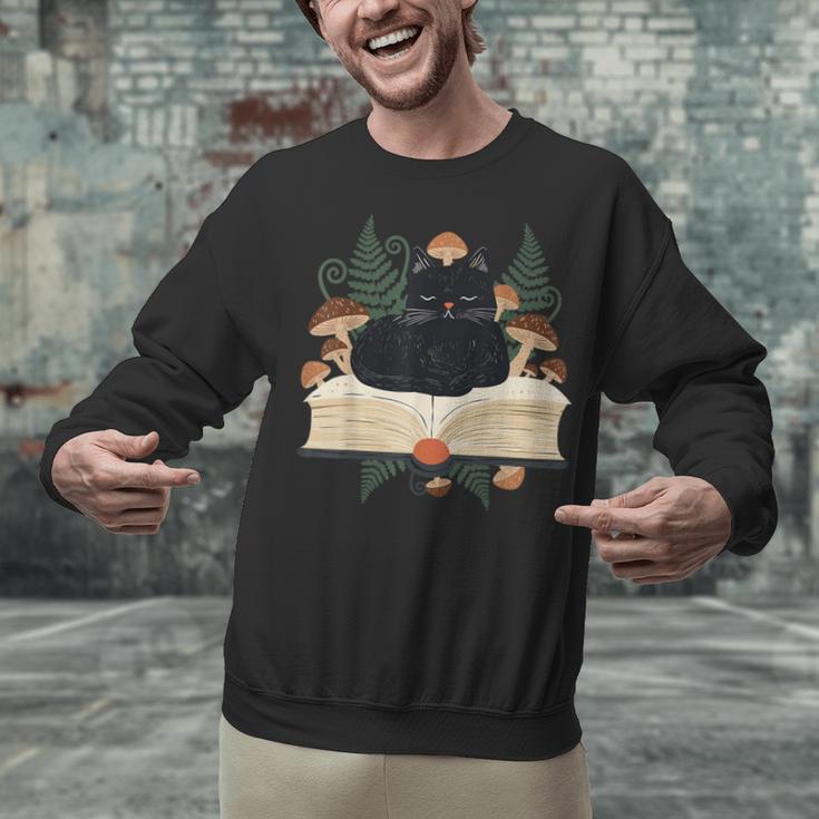 Cat On Open Book Mushrooms Ferns Dark Academia Unisex Sweatshirt Cat On Open Book Mushrooms Ferns Dark Academia Unisex Sweatshirt