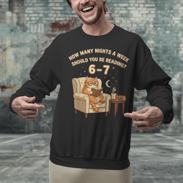 Cat Reading 6-7 Meme English Teacher Book Lover Humor Unisex Sweatshirt