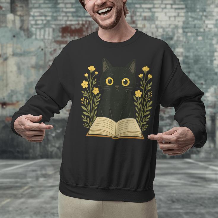 Cat Reading Book Flowers Unisex Sweatshirt