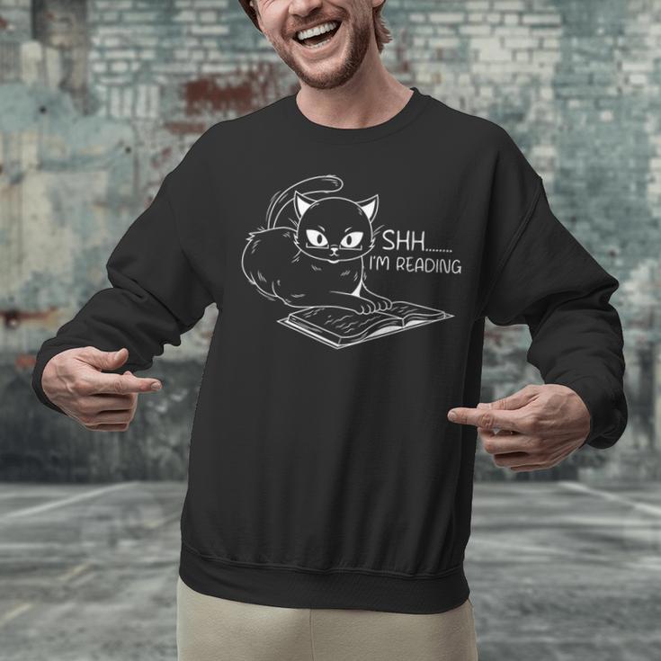Cat Shh I'm Reading Book Reader Unisex Sweatshirt