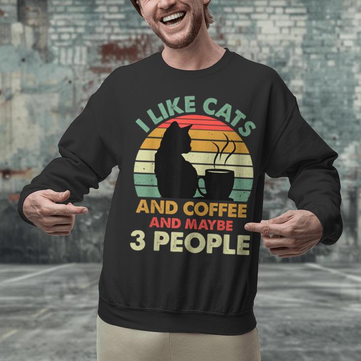 Cats Coffee & 3 People Tee Cute Font Introvert Humor Unisex Sweatshirt