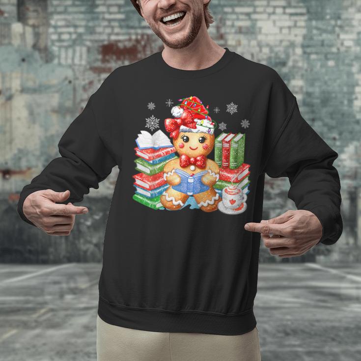 Christmas Gingerbread Man Reading Book Snowflake Teacher Unisex Sweatshirt
