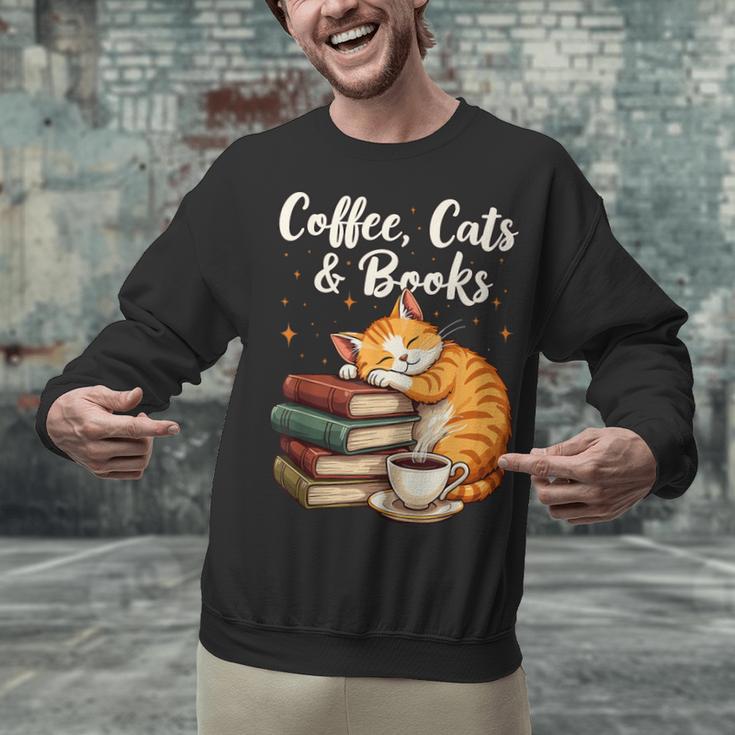 Coffee Cats & Books Lover For Women & Girls Coffee Unisex Sweatshirt