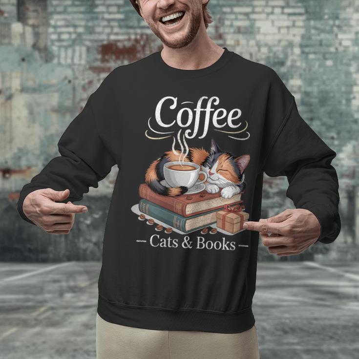 Coffee Cats And Books Cozy Calico Reader Love Cute Cat Unisex Sweatshirt