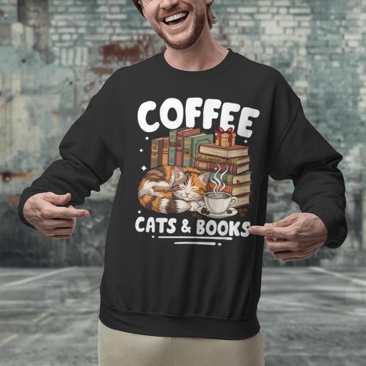 Coffee Cats And Books Cats And Reading Lovers Unisex Sweatshirt
