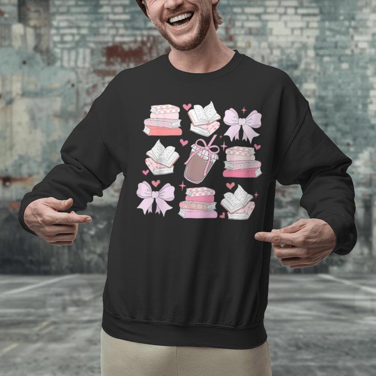 Coquette Bow Book Coffee Valentines Bookish Library Teacher Unisex Sweatshirt