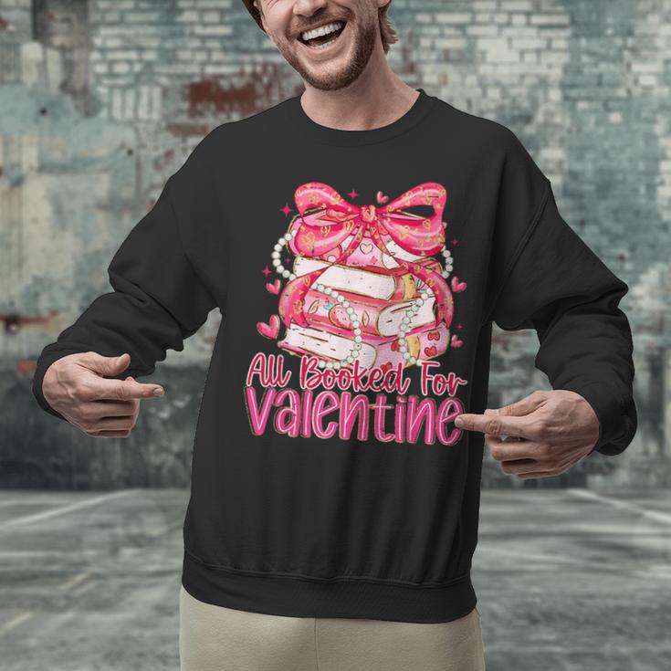 Coquette Bow All Booked For Valentines Teacher Book Unisex Sweatshirt