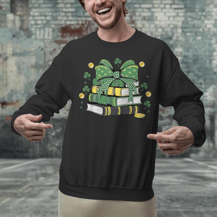 Coquette Bow Books St Patrick's Shamrock Bookworm Librarian Unisex Sweatshirt
