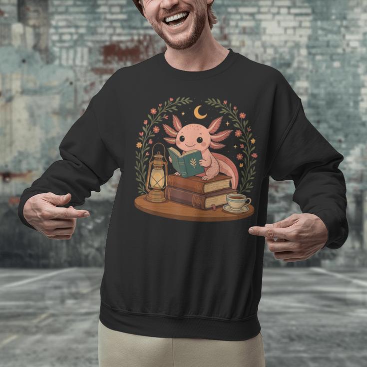 Cute Axolotl Reading Books Cozy Bookworm Unisex Sweatshirt