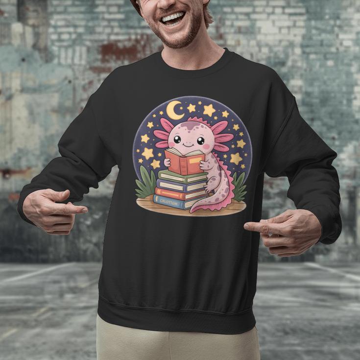 Cute Axolotl Reading Books Cozy Night Aesthetic Unisex Sweatshirt