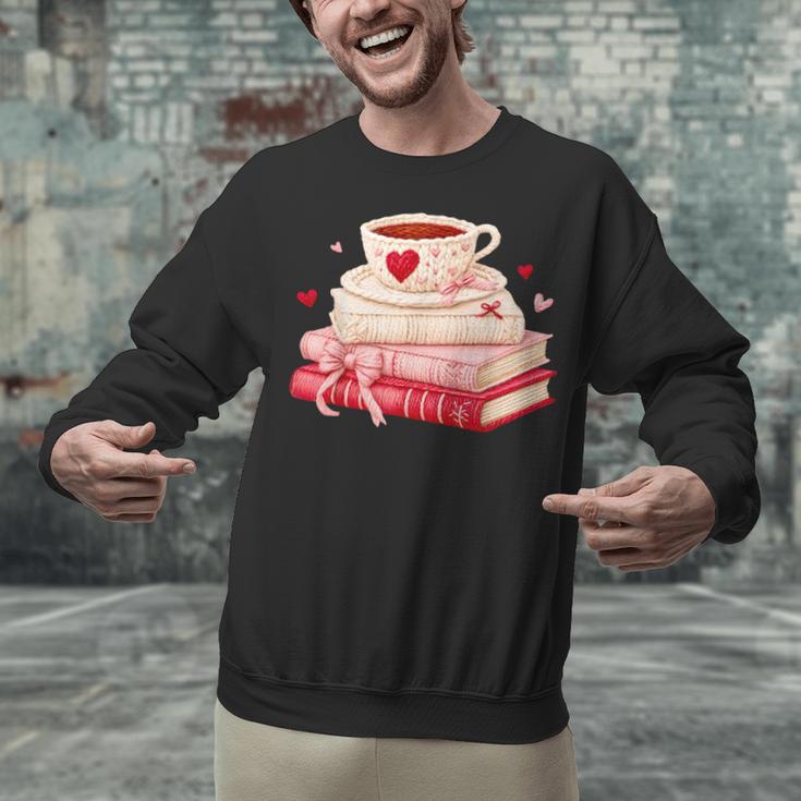 Cute Books And Coffee Crochet Valentines Day Tee For Couples Unisex Sweatshirt
