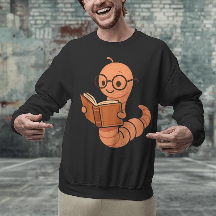 Cute Bookworm Worm Reading Book Glasses Nerdy Unisex Sweatshirt