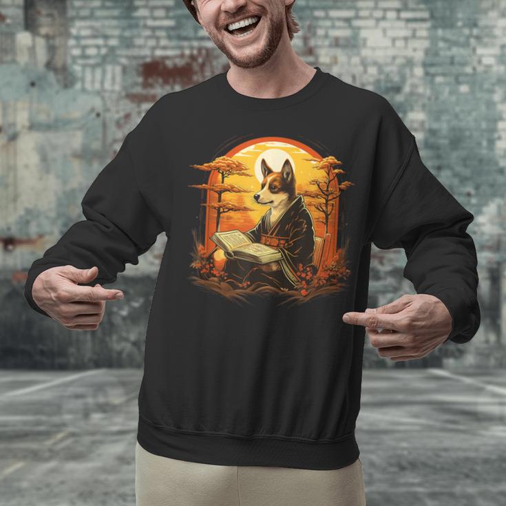 Cute Corgi Dog In Japanese Kimono With Book Men Women Girls Kids Unisex Sweatshirt