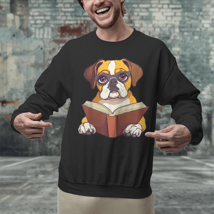 Cute Dog Boxer Reading Book Unisex Sweatshirt