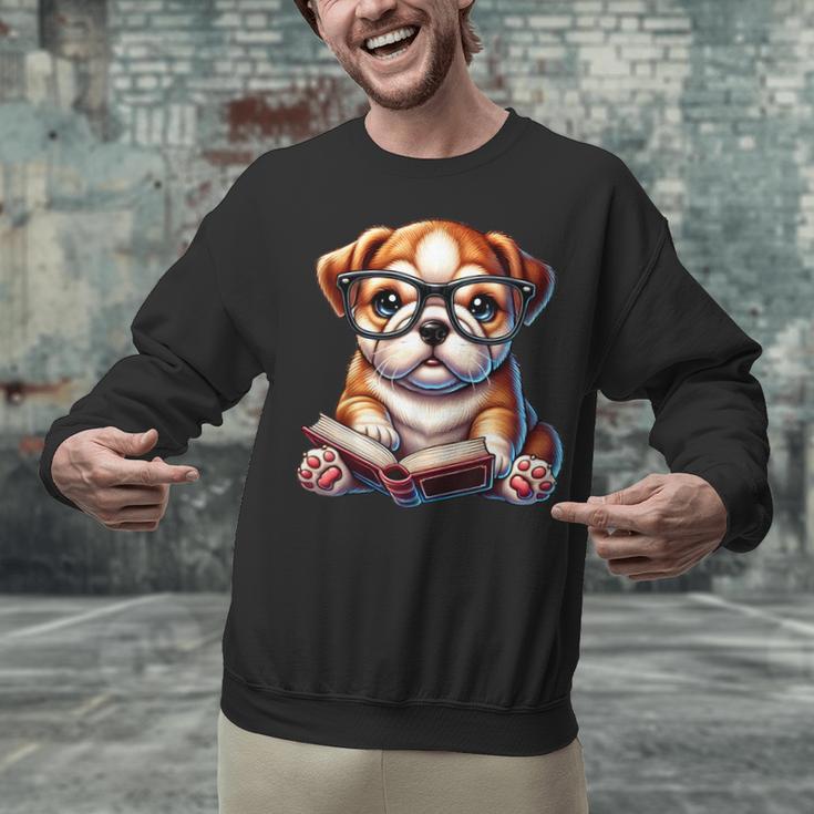 Cute Dog Puppy English Bulldog Reading Book Unisex Sweatshirt
