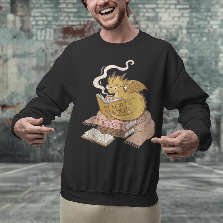Cute Dragon Be Kind Stay Weird Read Books Unisex Sweatshirt