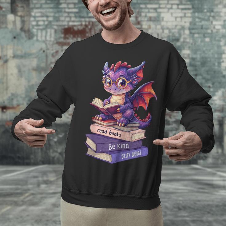 Cute Dragon Read Books Be Kind Stay Weird Book Lover Unisex Sweatshirt