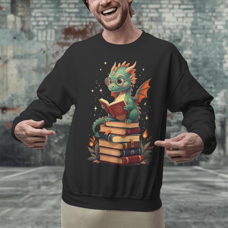 Cute Dragon Reading Book Bookworm Dragons And Books Unisex Sweatshirt