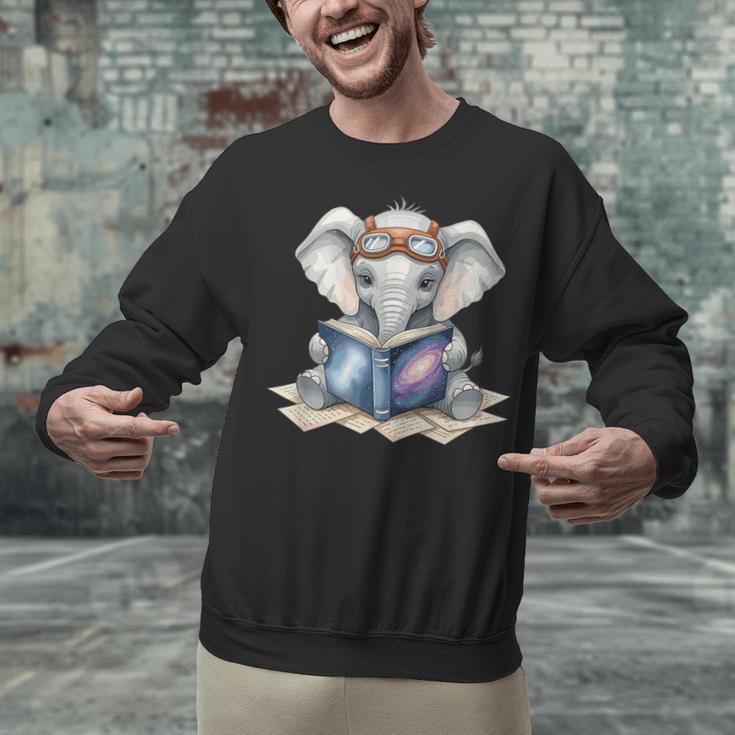 Cute Elephant Reading Universe Book Unisex Sweatshirt Cute Elephant Reading Universe Book Unisex Sweatshirt
