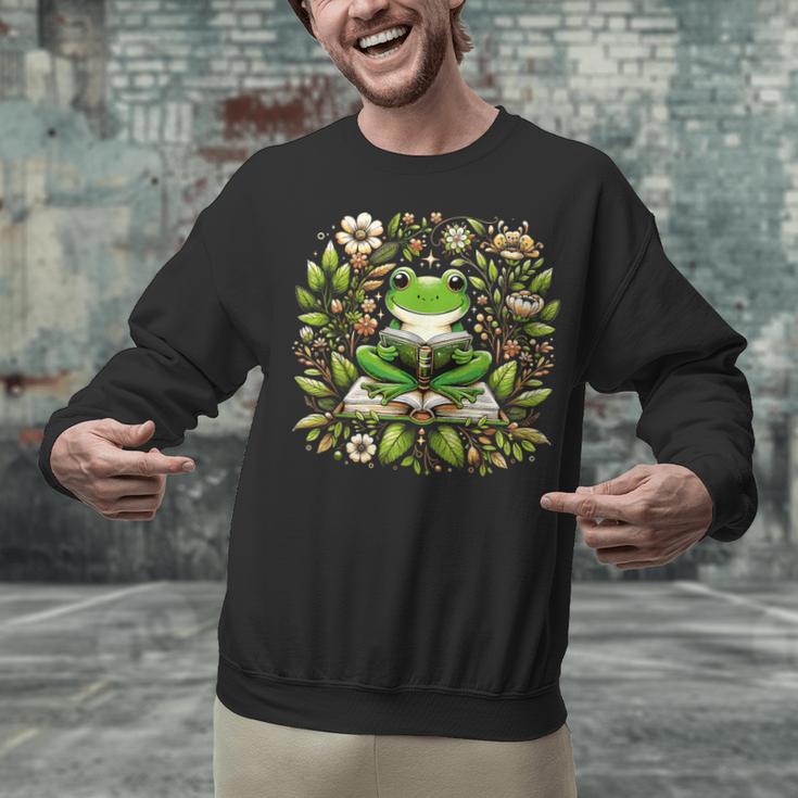 Cute Floral Frog Book Reading Unisex Sweatshirt Cute Floral Frog Book Reading Unisex Sweatshirt
