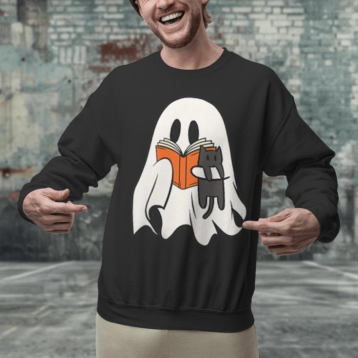 Cute Ghost Cat Reading Book Spooky Season Halloween Costume Unisex Sweatshirt