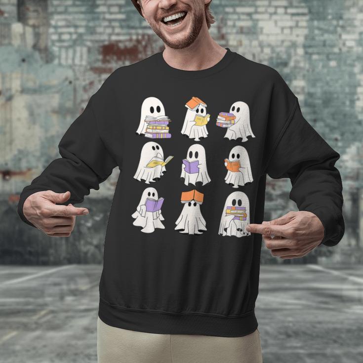 Cute Ghost Reading Books Teacher Halloween Reading Men Women Kids Unisex Sweatshirt