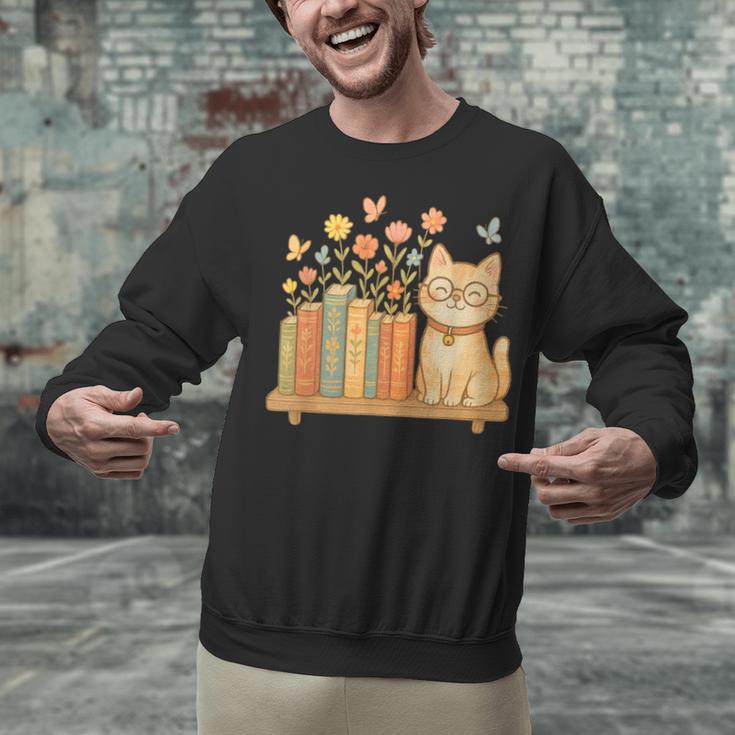 Cute Kawaii Cat Books Flowers Unisex Sweatshirt