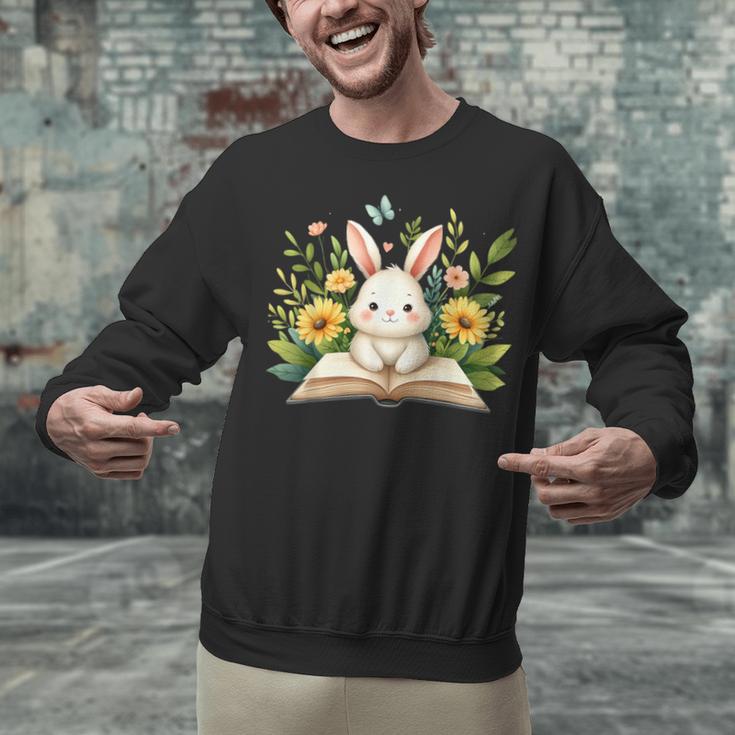 Cute Rabbit And Book Women Girls Reading Book Rabbit Lover Unisex Sweatshirt