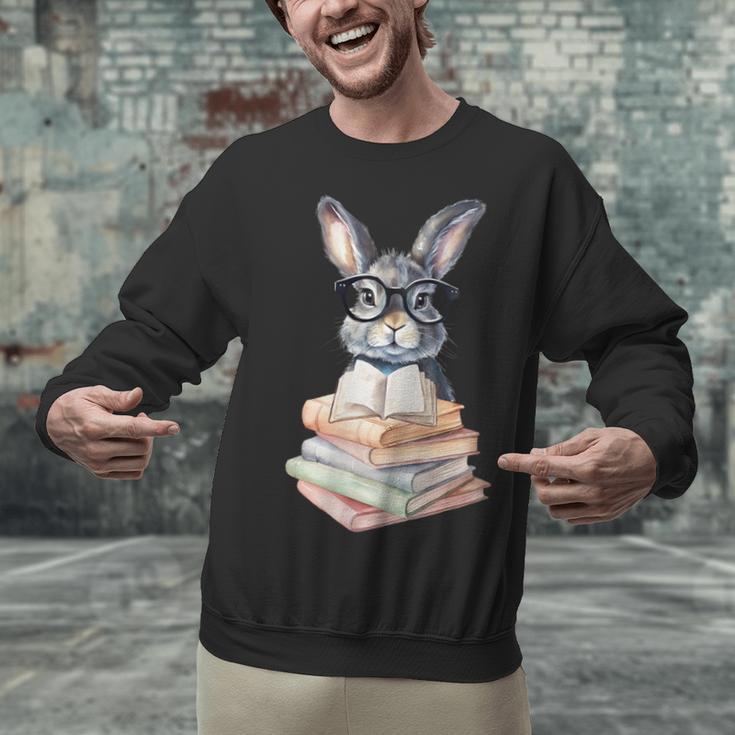 Cute Reading Bunny With Glasses Books Reader Book Bookworm Unisex Sweatshirt