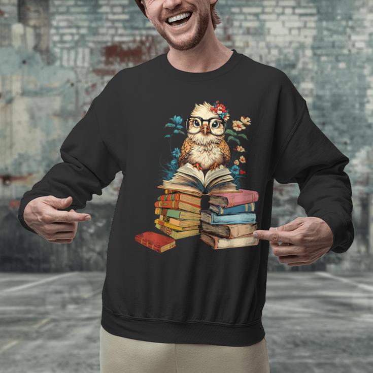 Cute Reading Chicken With Glasses Books Bookworm Reader Book Unisex Sweatshirt