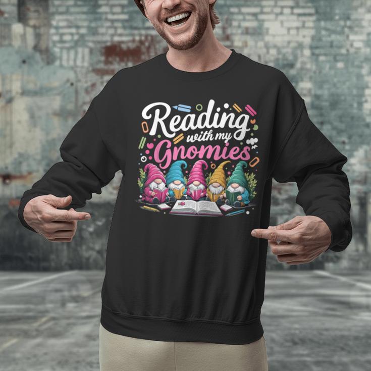 Cute Reading With My Gnomies Gnome Book Bookworm Lover Unisex Sweatshirt