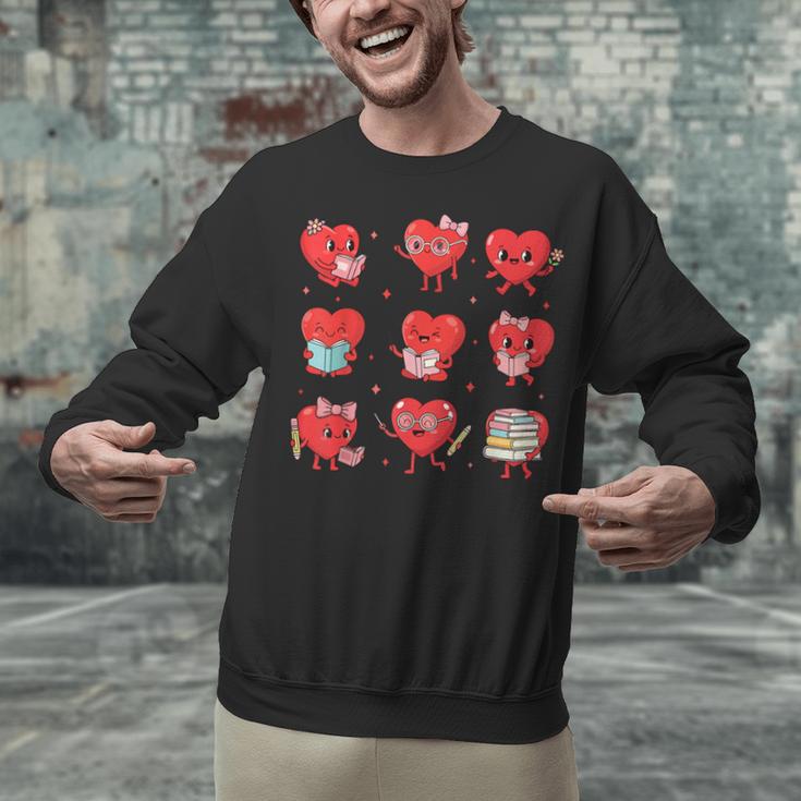 Cute Reading Hearts Valentine Day Book Lover Teacher Student Unisex Sweatshirt