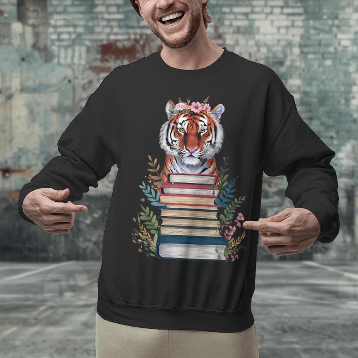 Cute Tiger With Book Floral Bookworm Librarian Book Lover Unisex Sweatshirt Cute Tiger With Book Floral Bookworm Librarian Book Lover Unisex Sweatshirt