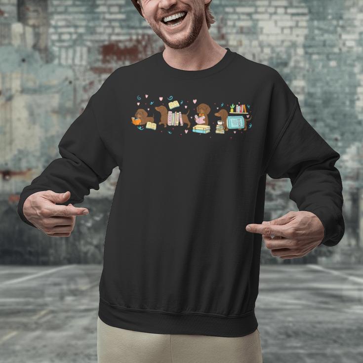 Dachshund Book Lover Reading Wiener Dog 100 Days Of School Unisex Sweatshirt