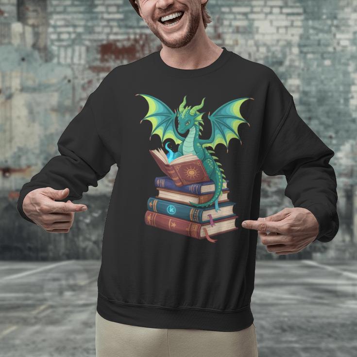 Dragon Reading Books Fantasy Lovers Mythical Creatures Unisex Sweatshirt