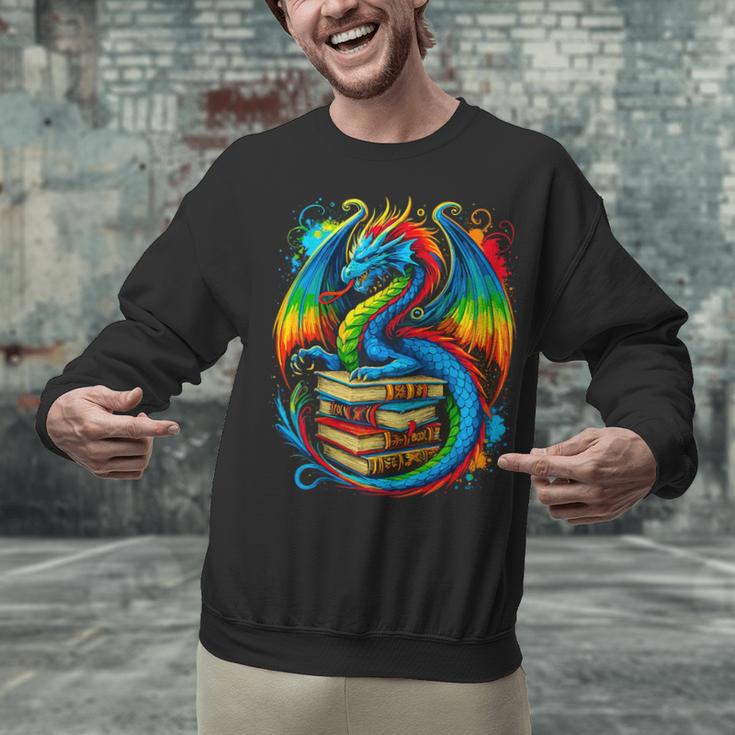 Dragon Reading Colorful Fantasy Book Lover Unisex Sweatshirt