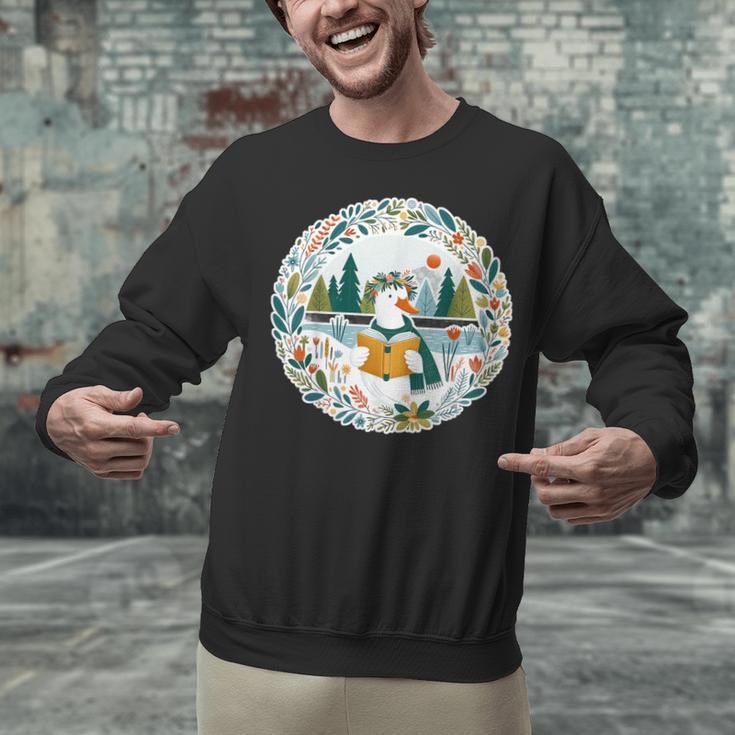 Duck Wilderness Book Reading Illustration Floral Unisex Sweatshirt