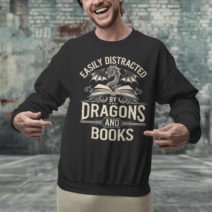 Easily Distracted By Books & Dragons Bookworm Reading Unisex Sweatshirt